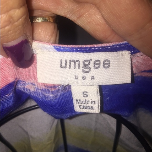 Umgee size small blue coral yellow high low 1/2 sleeve oversized soft summer - Picture 5 of 6